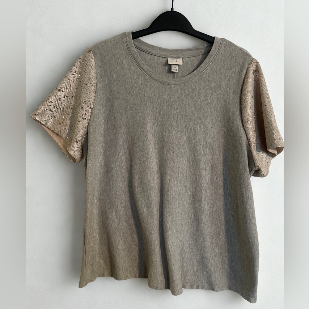 Women's Gray Sequins Sleeve Top